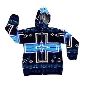 Earth Ragz Vintage Hoodie Small Southwestern Aztec Full Zip Fuzzy Blue Sweater